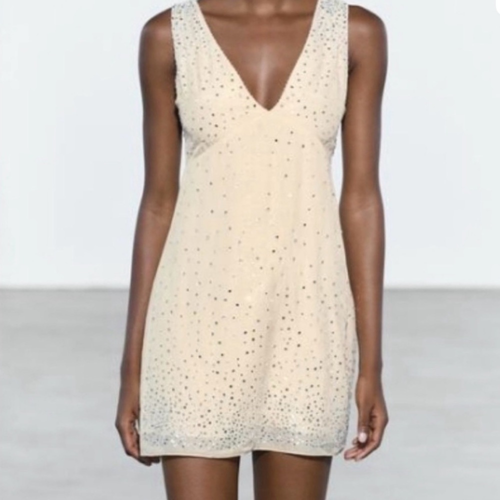 Zara Cream Mini Dress with Sparkle
